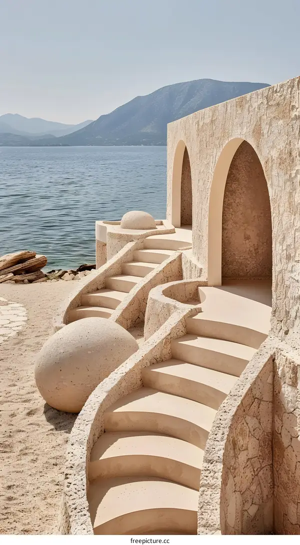 Stone Steps Leading to an Architectural Structure with Ocean Views