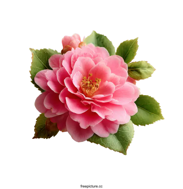 [Transparent Background PNG]Beautiful Pink Camellia Flower Close-up