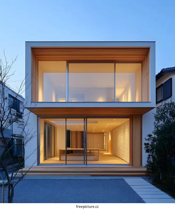 Modern Two Story House with Large Windows and Wooden Accents
