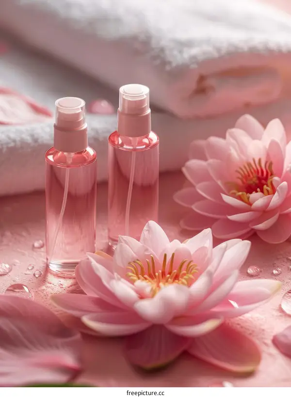 Pink Essential Oil Bottles with Lotus Flowers