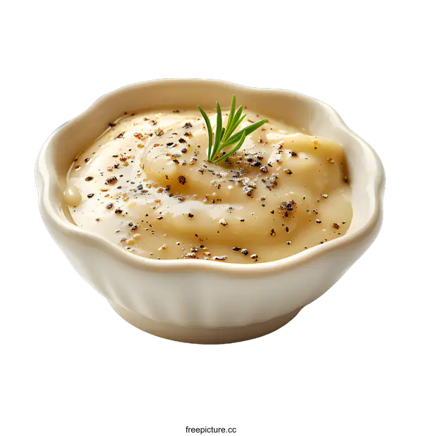 [Transparent Background PNG]A bowl of creamy soup with rosemary