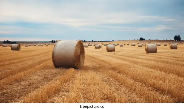 Golden Hay Bales in a Summer Field