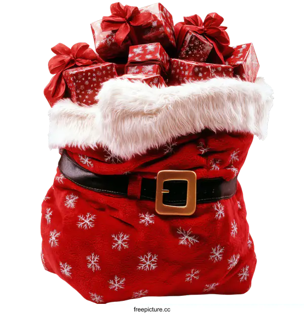 [Transparent Background PNG]Santa Claus Gift Bag Filled with Presents