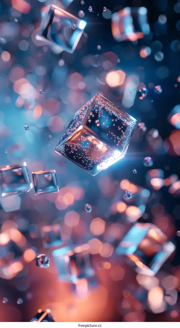 Floating Ice Cubes with Bokeh Background