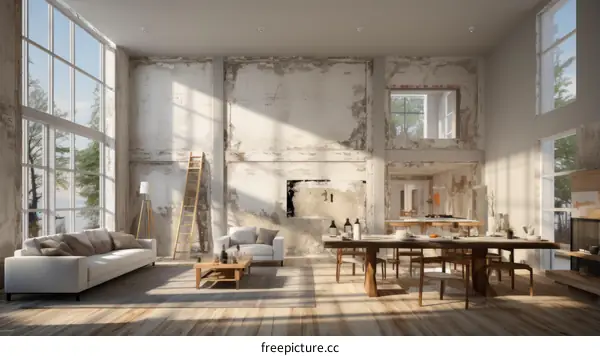 Bright, Airy, and Spacious Living Room With High Ceiling