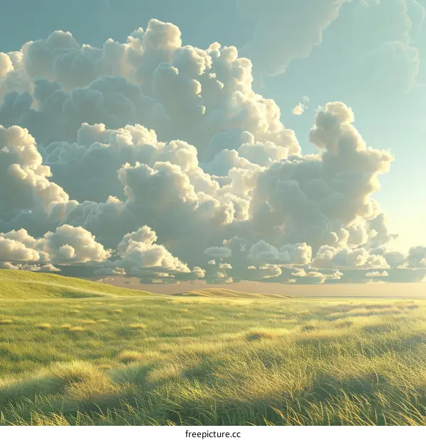 green field with cloudscape