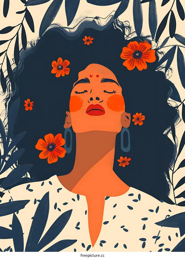 Woman with Flowers in Hair Illustration