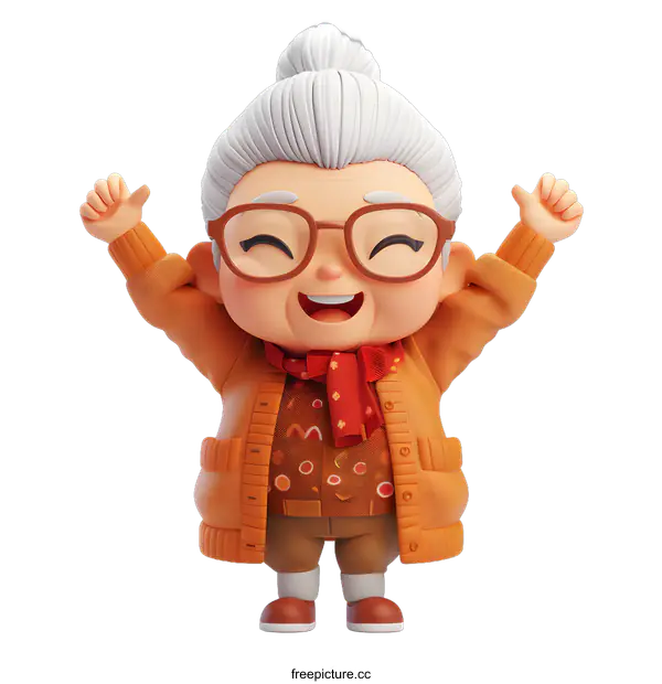 [Transparent Background PNG]Happy Asian Elderly Woman Illustration