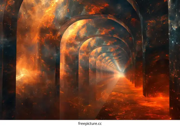 Mystical Surreal Corridor in Deep Space with Arches