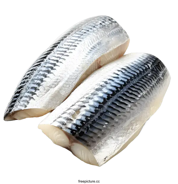 [Transparent Background PNG]Two pieces of raw mackerel fillet isolated on white background