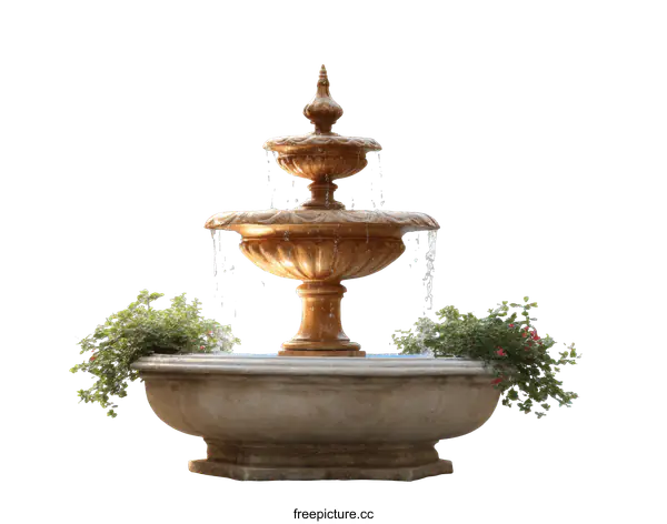 [Transparent Background PNG]Ornate Golden Fountain with Water Feature