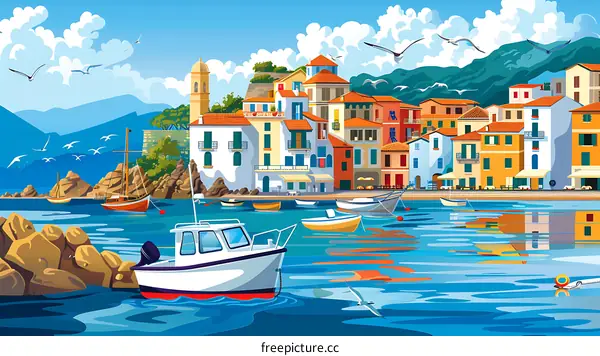 Colorful Italian Village Illustration
