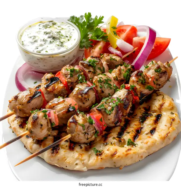 Grilled Chicken Souvlaki Skewers on Pita Bread