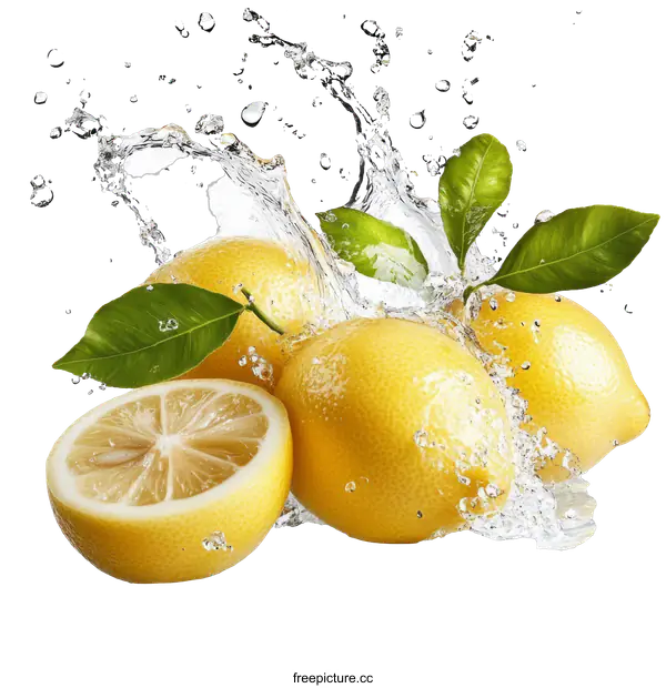 [Transparent Background PNG]Fresh Lemons in Water Splash