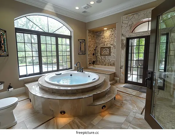 Modern Bathroom Interior Design With Jacuzzi And Large Windows