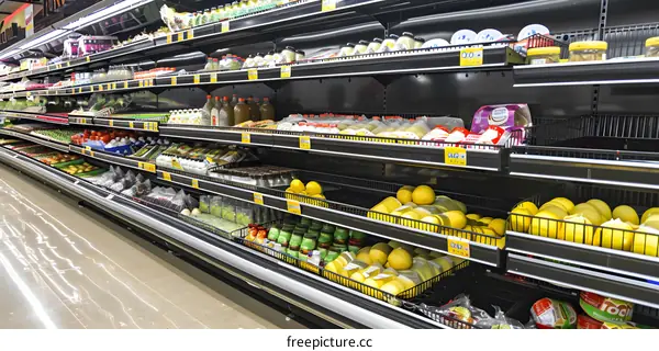 Supermarket Produce Aisle with Fresh Produce