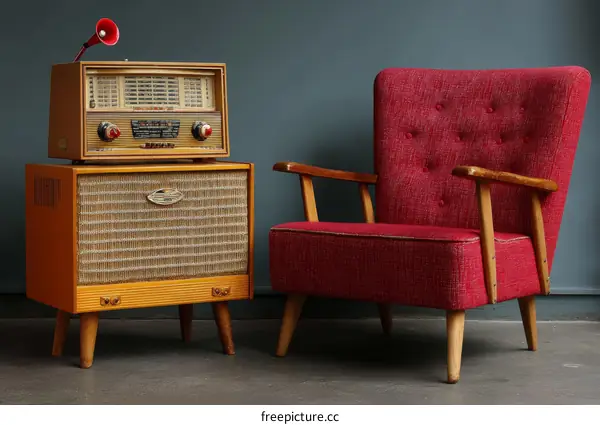 Vintage Retro Radio and Armchair Set