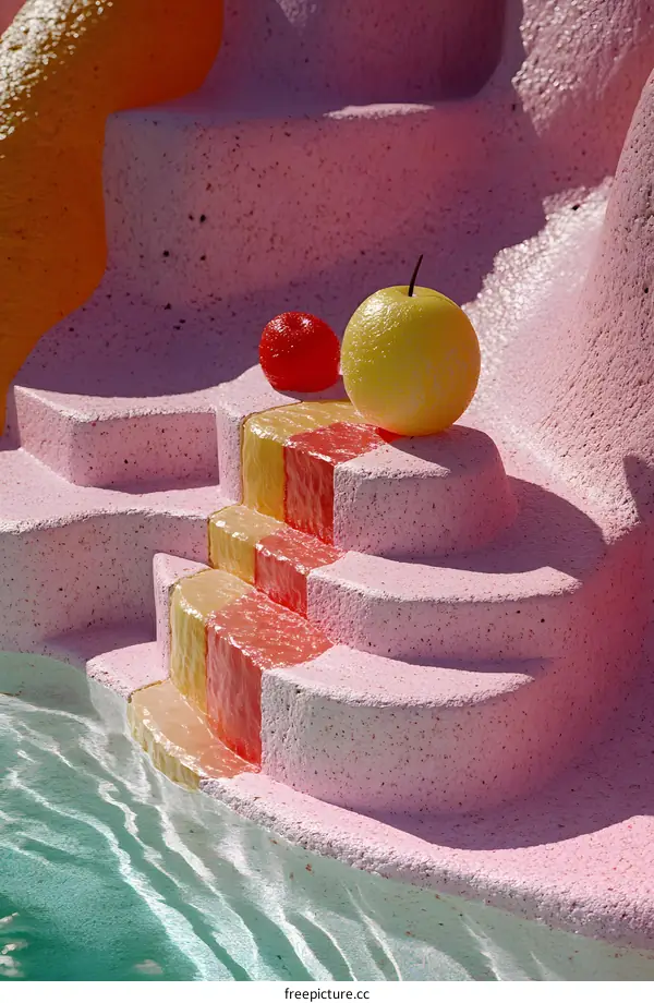Abstract Pool Stairs With Fruit