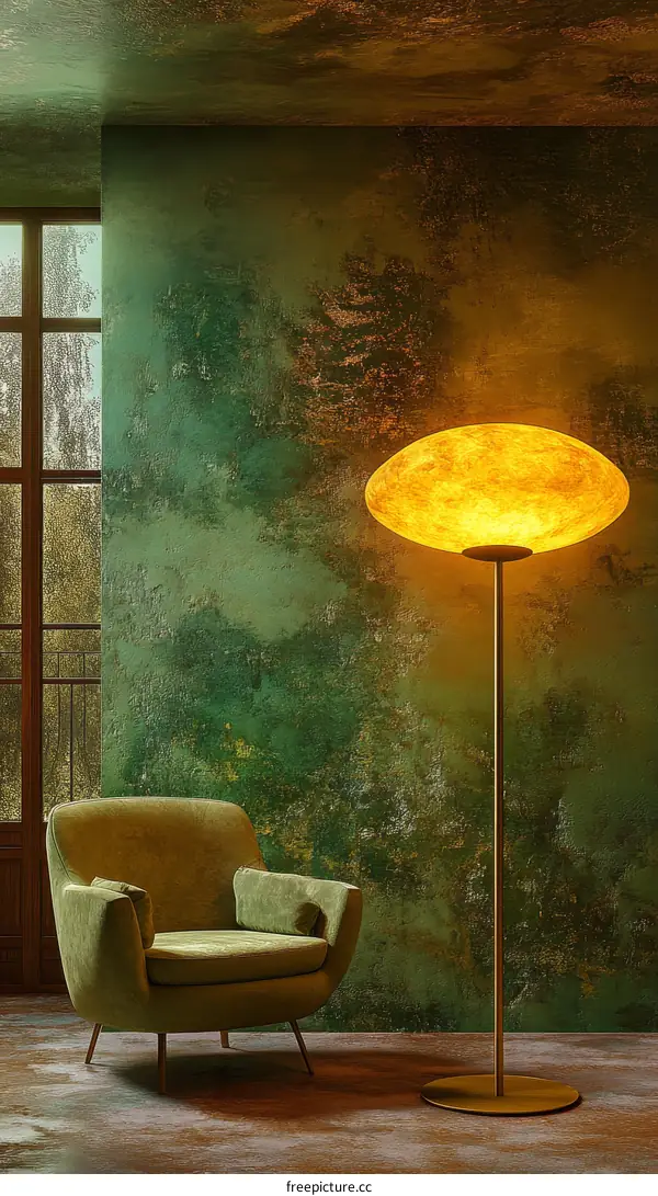 Stylish Vintage Interior with Green Wall Lamp