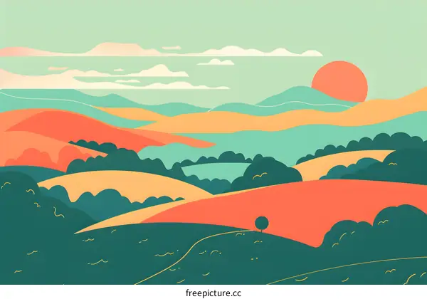 Abstract Illustration of a Mountainous Landscape at Sunset