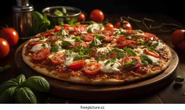 Delicious Pizza with Fresh Tomatoes, Basil, and Mozzarella