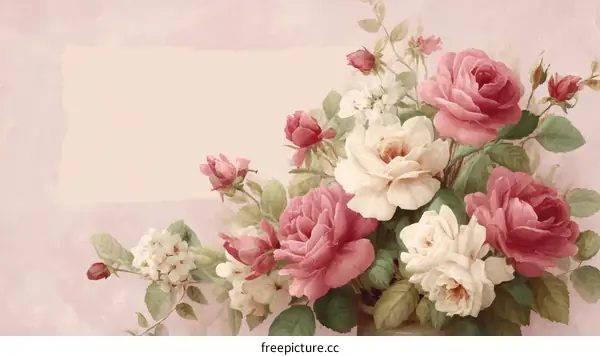 Romantic Rose Bouquet Illustration on Pastel Background