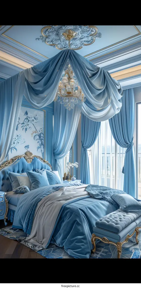 Luxury Light Blue Bedroom with Canopy Bed