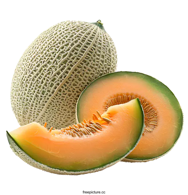 [Transparent Background PNG]A close-up image of a cantaloupe melon.