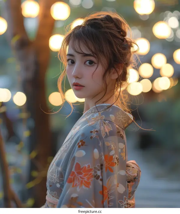 Asian Woman in Traditional Japanese Kimono