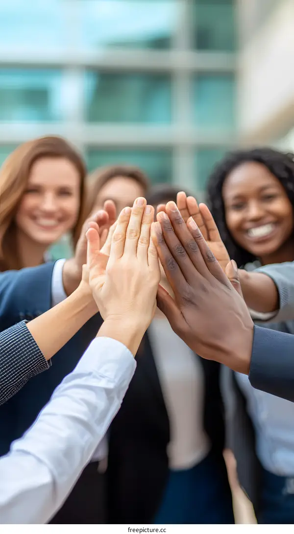 Teamwork Concept with Diverse Hands Joined Together in High Five Gesture