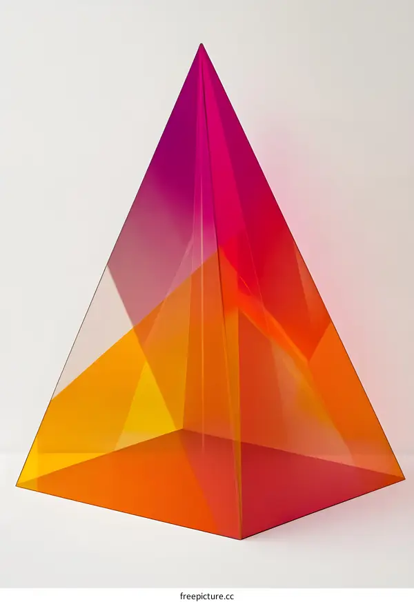 Abstract Geometric Pyramid Sculpture In Orange And Pink