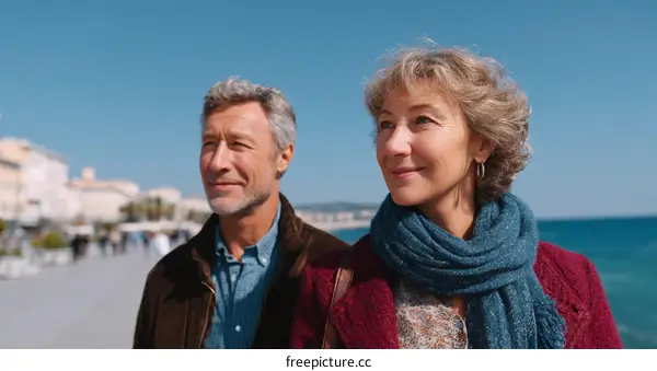 Couple Walking Along the Seaside Promenade