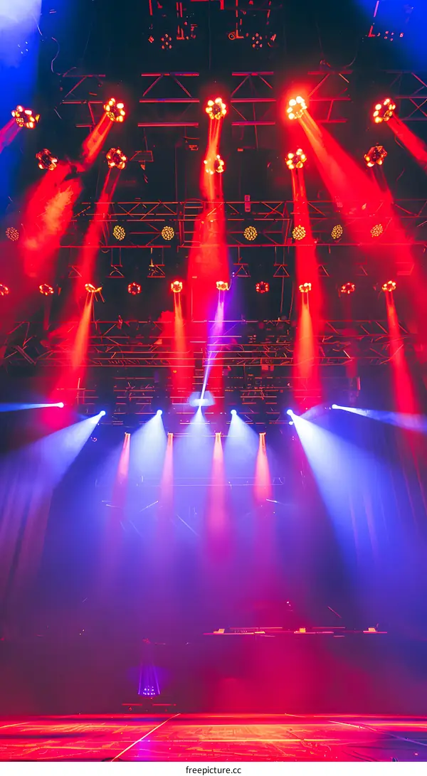 Concert Stage Lighting With Red And Blue Beams