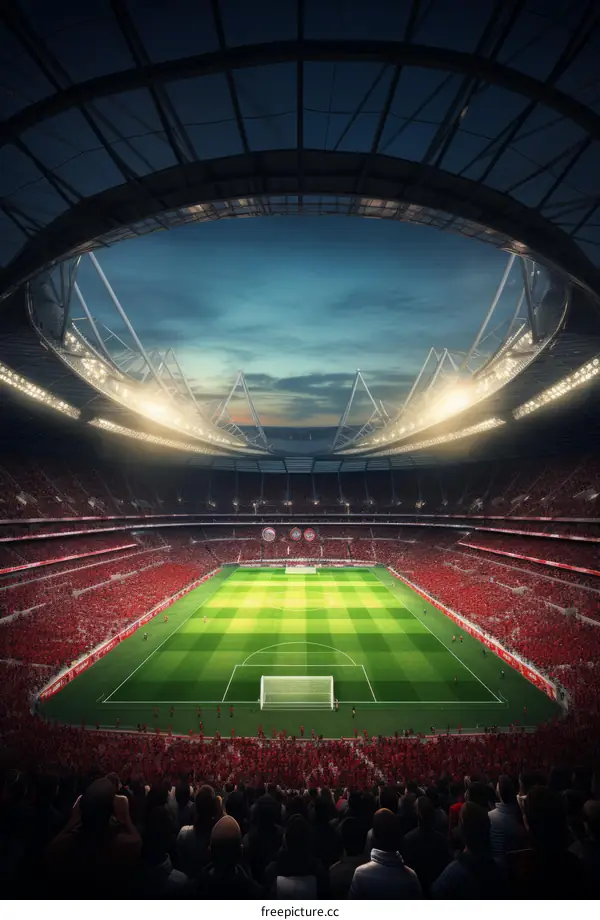 A large crowd of people at a soccer stadium