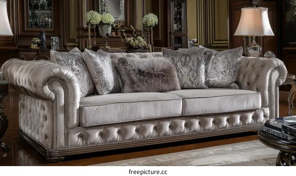 Elegant Light Gray Sofa in a Luxurious Living Room
