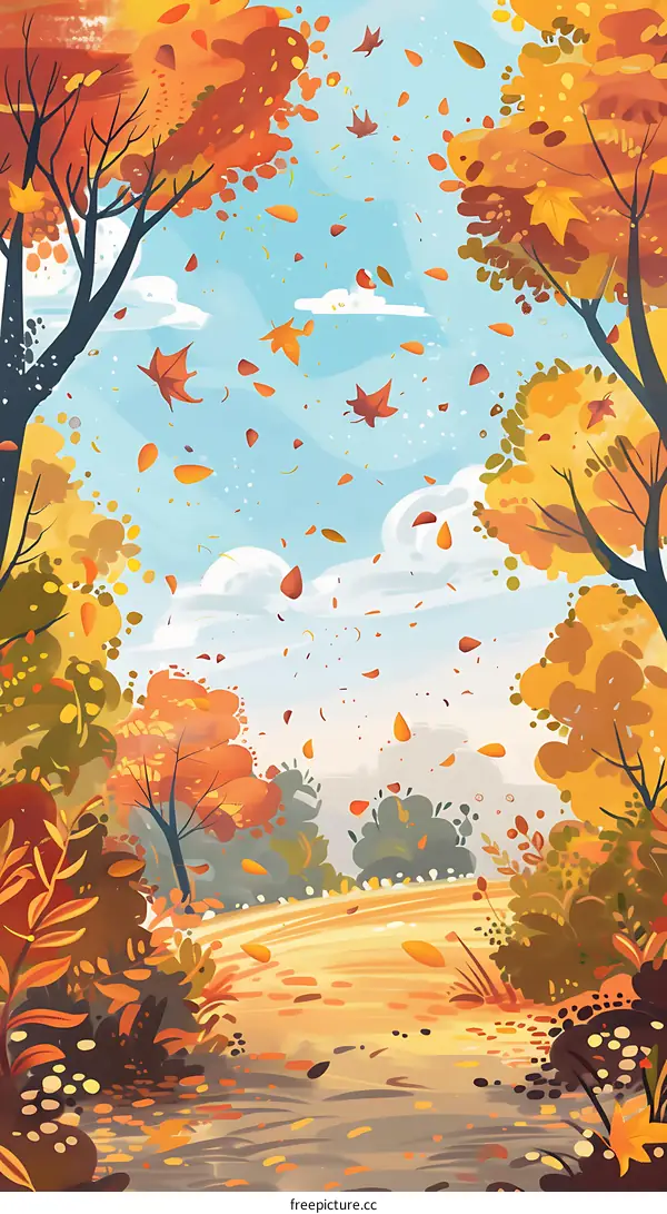 Autumn Leaves Falling From Trees In The Forest