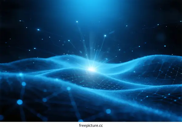 Blue Abstract Network Pattern with Flowing Lines and Light