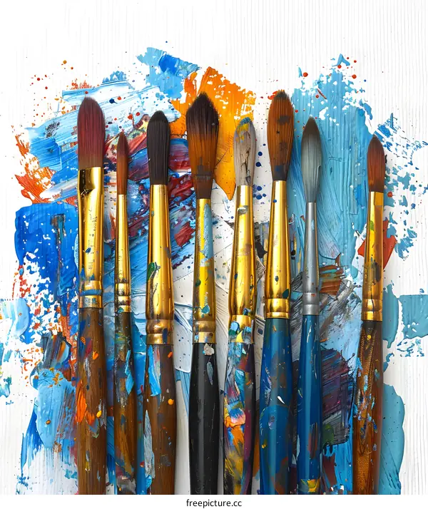colorful paint brushes on a white background