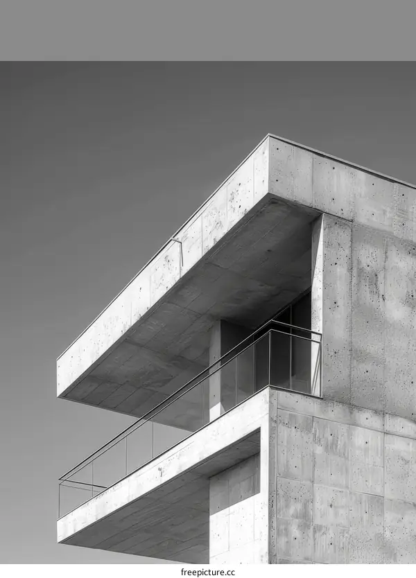 Modern Concrete Building Balcony with City View