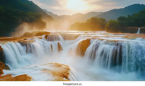 Majestic Waterfall at Golden Hour