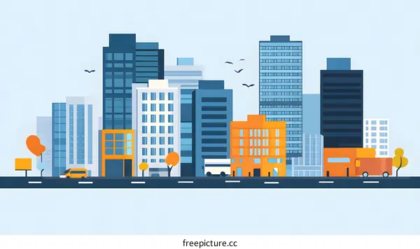 Flat Design City Skyline Illustration
