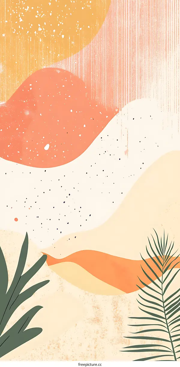 Abstract Minimalist Art with Palm Leaf and Wavy Lines