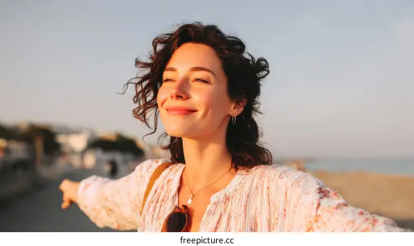 Woman enjoying the sunset on the beach