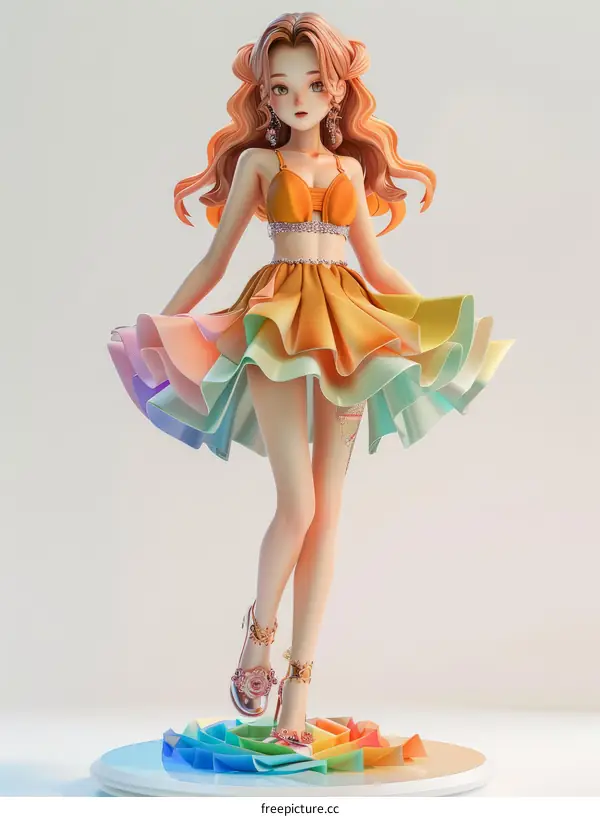 Illustration of a girl wearing a colorful dress