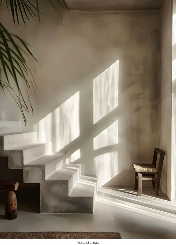 Modern Minimalist Interior Design With Staircase And Chair