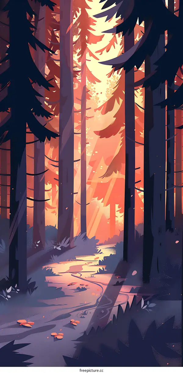 Forest Sun Rays Illustration