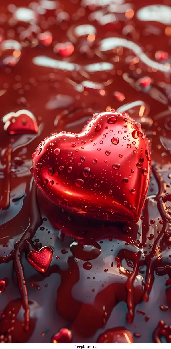 A red heart in a red liquid