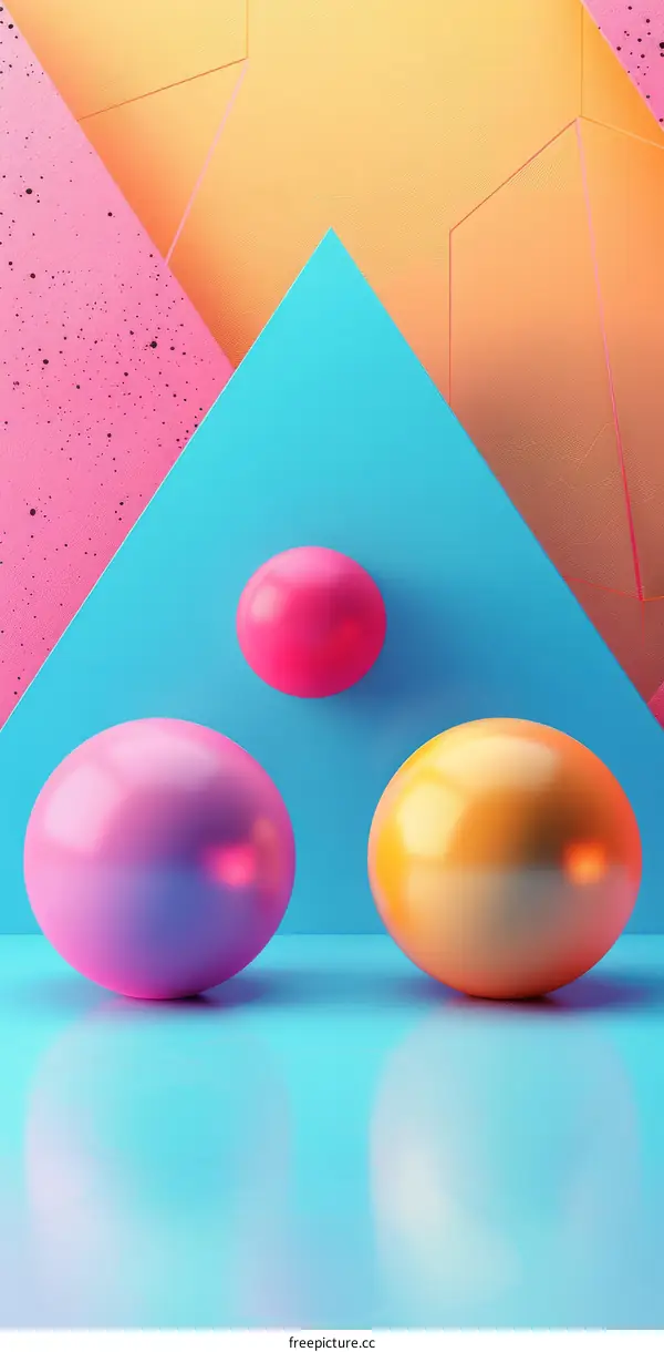 Three spheres in blue and pink background