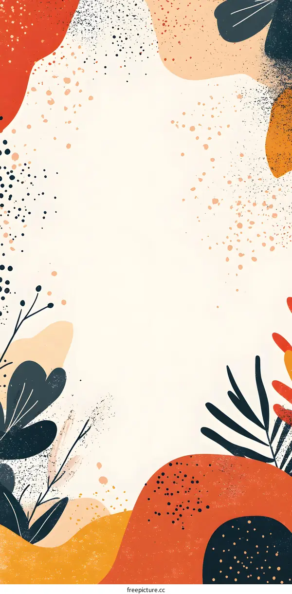 Abstract  Beige Background With Orange And Red Shapes And Leaves