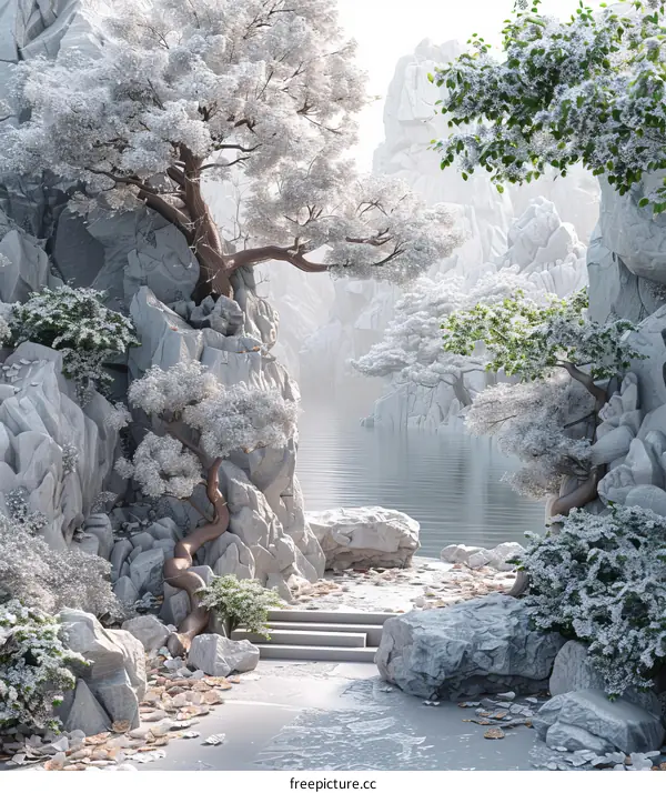 fantasy landscape with lake and trees